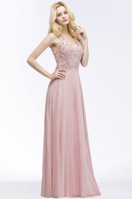 Summer V-neck Sleeveless Long Appliques Chiffon Bridesmaid Dresses UK