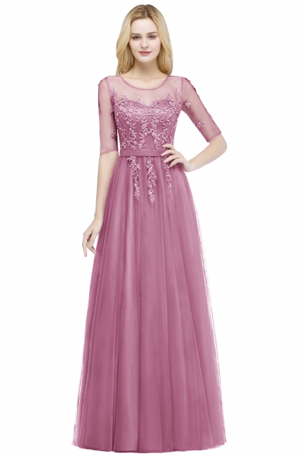 Summer Floor Length Appliques Tulle Bridesmaid Dresses UK with Sleeves