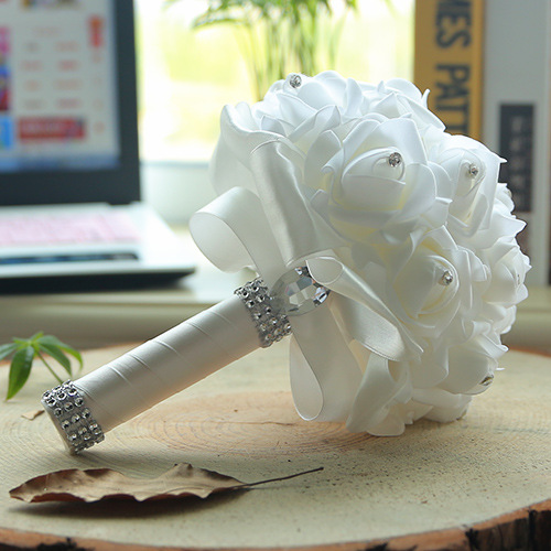 White Silk Wedding Bouquet UK with Colorful Handles