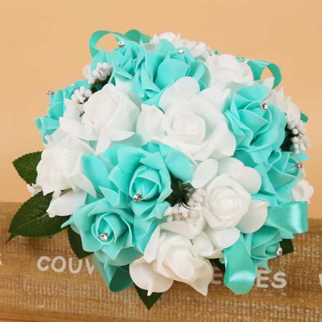 Colorful Silk Rose Wedding Bouquet UK with Ribbons