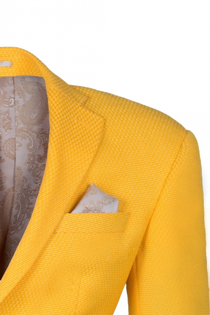 Groomsman Back Vent High Quality Slim Fit Peak Lapel Yellow Suit UK