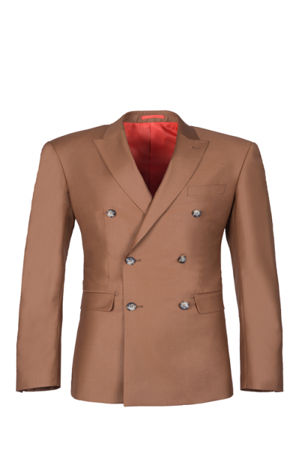 Brown Peak Lapel Customize Double Breasted Groomsman Popular UK Wedding Suit