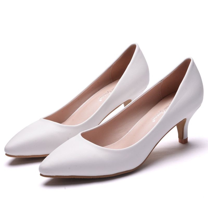 Modern Pionted Toe PU Kitten Heel Wedding Shoes UK