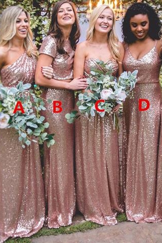 Spring Sequin Bridesmaid Dresses UK | Rose Gold Long Wedding Guest Dresses