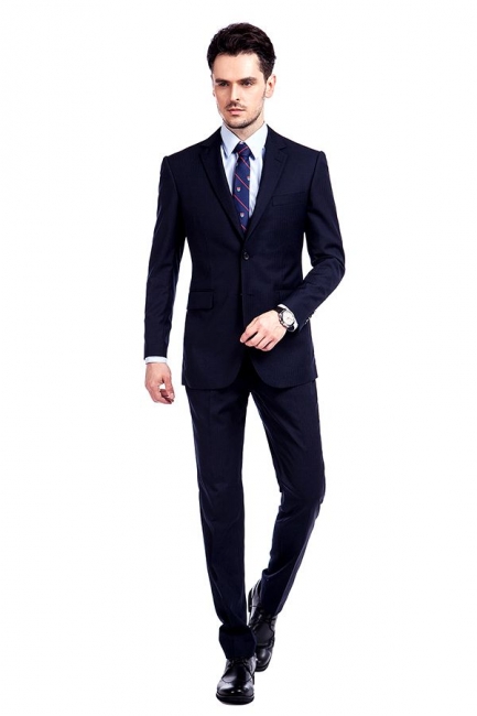 Fashion Navy Blue Herringbone Custom Made Business British Men Suit | Single Breasted 3 Pocket Tailored Suit UK For Men