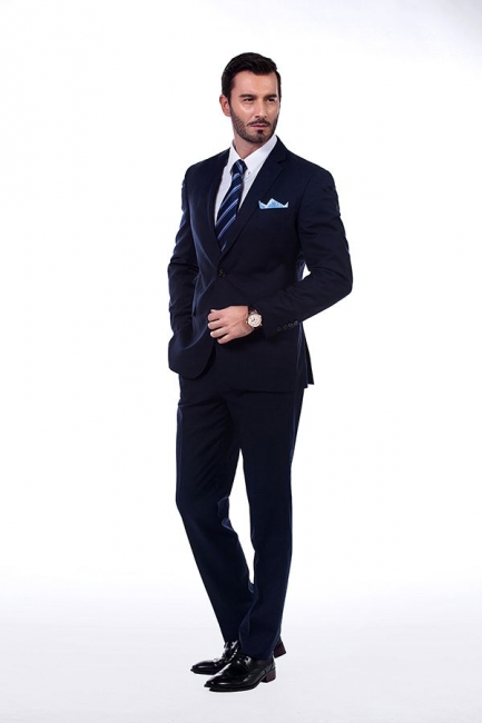Solid Navy Blue Single Breasted Made To Measure Suit | Bespoke Notched Lapel Two Button Casual Suit