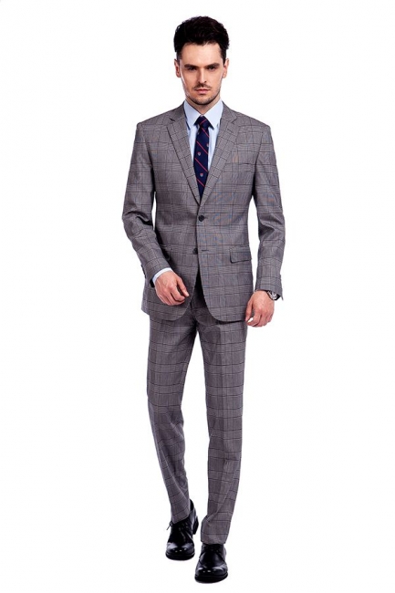 Modern Grey Checks Two Button Custom Formal Wedding British Men Suits UK | Single Breasted Peak Lapel Business Bestman Wedding Tuxedos