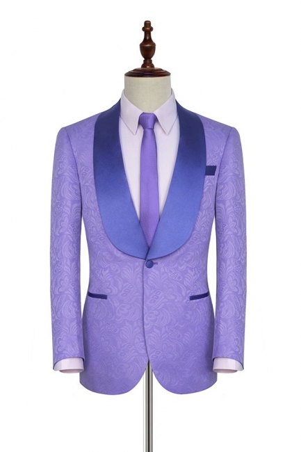 Lavender Jacquard Shawl Collar Customized Party Suits | Latest Design Single Breasted One Button Custom British Men Suit