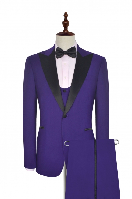 Fashion Purple Single Breasted Custom Made Business British Men Suit | Peak lapel 2 Pocket Tailored Wedding Bestmen Tuxedos 3 Pieces Set