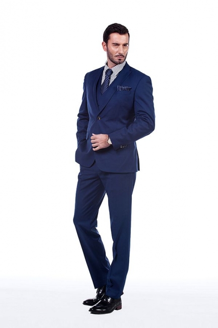 Royal Blue Peaked Lapel British Men Suits UK Tuxedos | Customize Three Pocket Single Breasted Groomsman