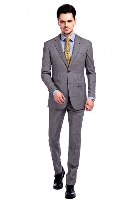 Grey Houndstooth 3 pockets Wool Suits for Men | Customize Peaked Lapel Single Breasted British Men Suits UK Tuxedos