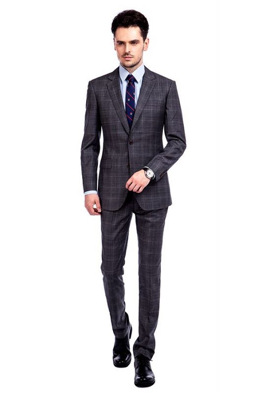 New Trendy Bespoke High Quality Grey Checks Suit for Men | Fashion Peak Lapel 2 Pocket Single Breasted UK Wedding Suit