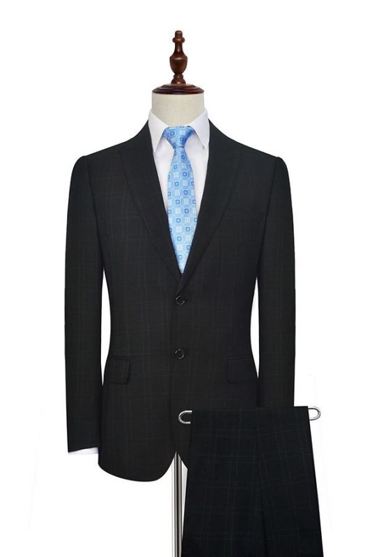 Black Plaid Two Standard Pocket Custom Suit For Formal | Fashion Peaked Lapel Single Breasted Wedding British Bestman Suits