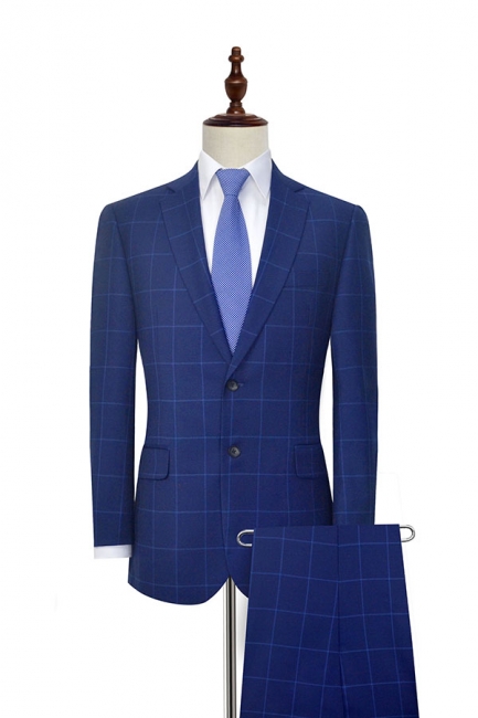 Blue Plaid Notched Lapel UK Custom Suit For Men | Latest Design Single Breasted Two Pockets Hand Made British Men Suit