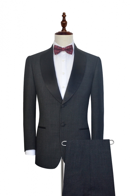 Dark Grey Black Shawl Lapel Two Bottons UK Wedding Suit For Bestman | Bespoke Single Breasted Tailored 2 Piece Suits