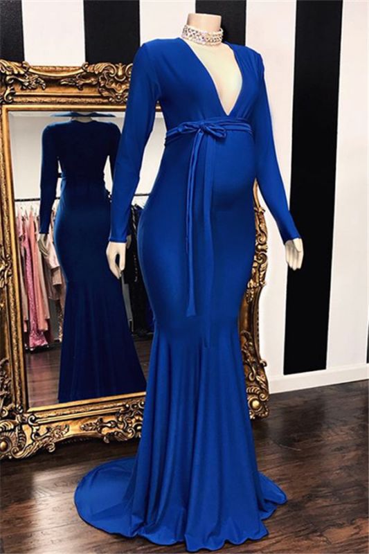 Glamorous Long-Sleeves V-Neck Pregnant Mermaid Bridesmaid Dresses UK