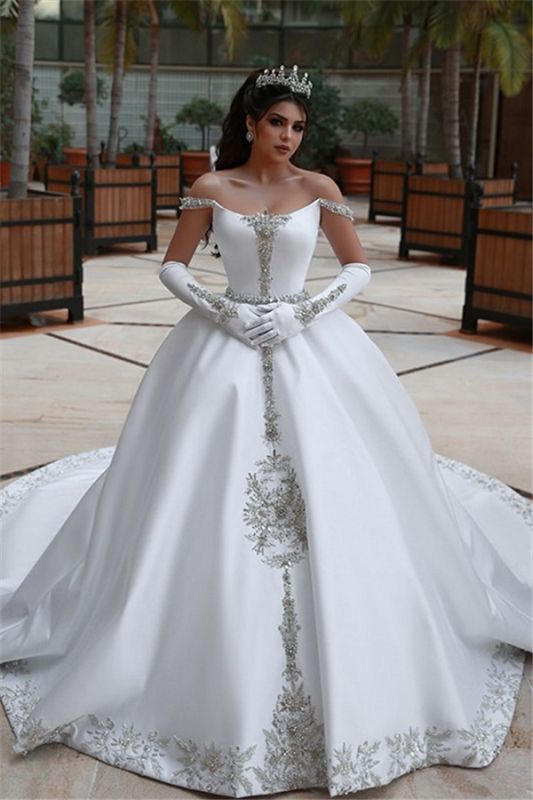 Puffy Off-the-Shoulder Sleeveless Appliques UK Wedding Dress