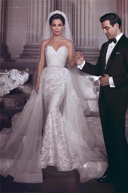 Stylish Strapless Sweetheart Tulle Appliques UK Wedding Dress