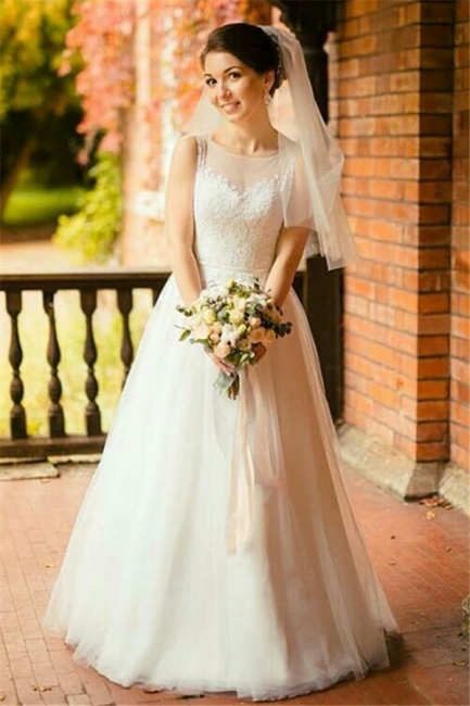 Jewel Sleeveless Tulle Lace Long UK Wedding Dress