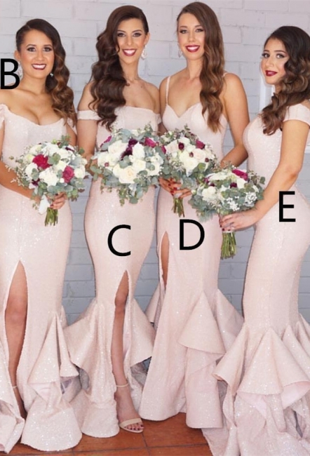 Modest Pink Sexy Trumpt Spaghetti Strap Bridesmaid Dress | Bridesmaid Dress Online