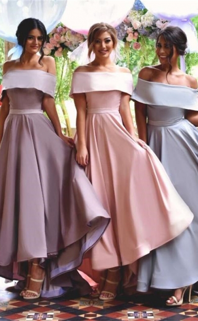 Elegant Off-the-shoulder Summer Sweep Train Summer Bridesmaid Dress