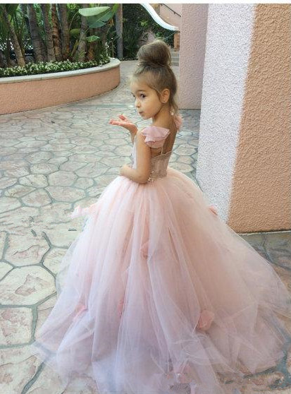 Cute Pink Tulle UK Flower Girl Dress New Trendy Long Children Dresses BA1419