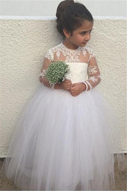 New Long Sleeve Lace UK Flower Girl Dresses Cute Tulle Puffy Little Princess Gown BA6961