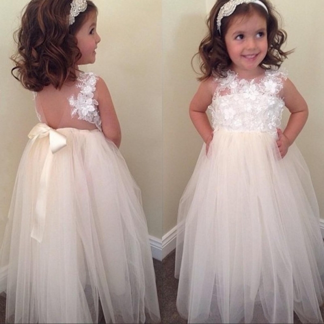 Cute Empire Tulle UK Flower Girl Dress Sleeveless Flower Gowns with Bowknot