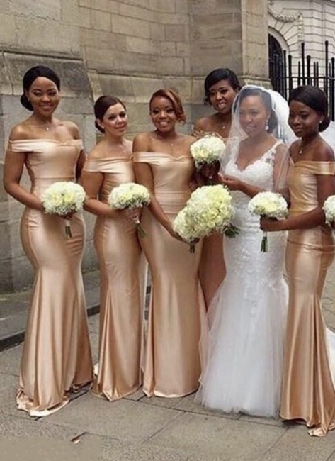 Elegant Sexy Trumpt Bridesmaid Dresses UK | Off-The-Shoulder Long Wedding Party Dresses