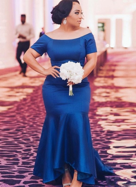 Elegant Off-The-Shoulder Sexy Trumpt Bridesmaid Dresses UK | Royal Blue With Sleeves Evening Dresses