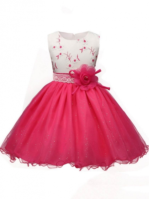 Cute Tulle Flower Lace Embroidery Ankle-Length UK Flower Girl Dress