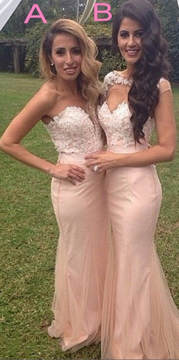 Pink Lace Applique Sexy Trumpt Bridesmaid Dresses UK Long Maid of Honor Dresses