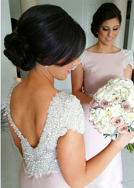 Luxury Beaded Sexy Trumpt Bridesmaid Dresses UK Capped With Sleeves Open Back Lilac Long Maid of Honor Dresses