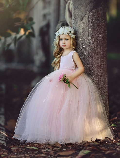 Cute Long Pink Ball-Gown UK Flower Girl Dresses