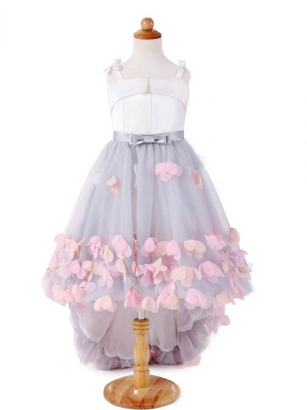 Cute Tulle Straps Bowknot Sweep Train UK Flower Girl Dress