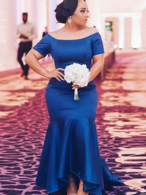 Elegant Blue Plus Size Wedding Party Dresses | Sexy Trumpt Satin Bridesmaid Dresses UK