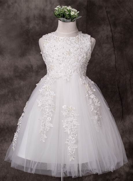 Cute Tulle Jewel Applique Knee-Length UK Flower Girl Dress