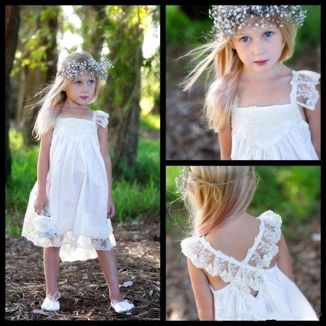 Cute Capped-Sleeves Crisscross Back Flower Girls Dresses