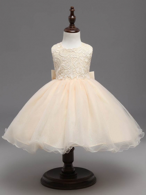 Cute Tulle Lace Scoop Sleeveless UK Flower Girl Dress with Bowknot