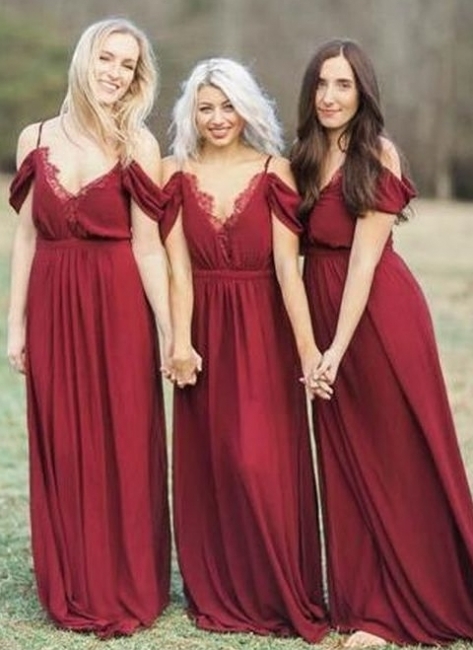 Elegant Burgundy Chiffon Bridesmaid Dresses UK | Off-the-Shoulder Summer Wedding Party Dress