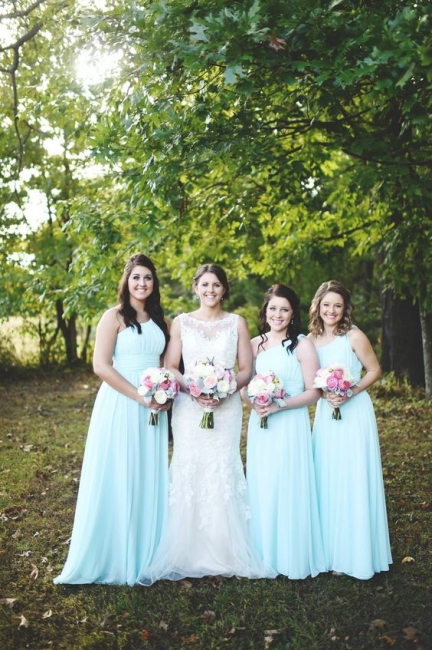Mint Green One-Shoulder Long Chiffon Bridesmaid Dresses UK