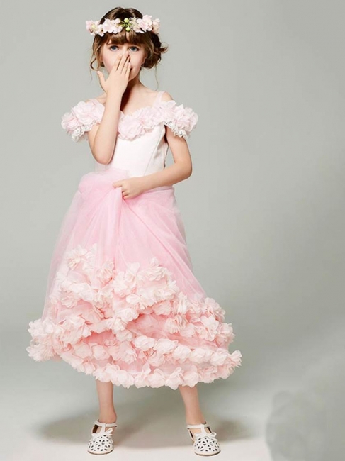 Cute Tulle Cap Sleeve Off-The-Shoulder UK Flower Girl Dress