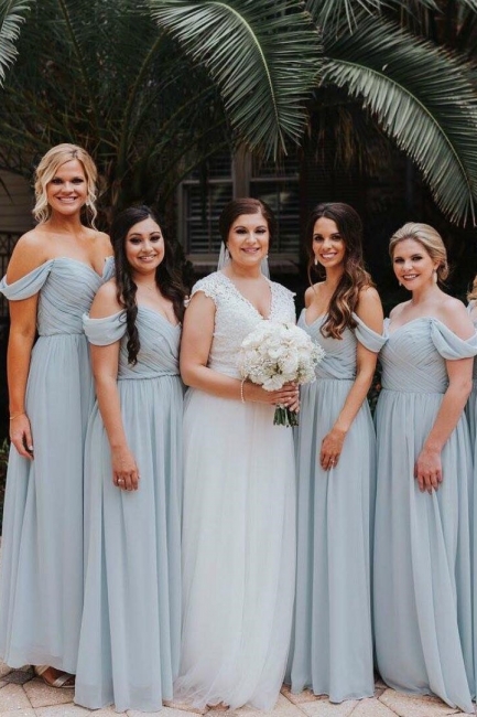 Elegent Off The Shoulder Long Bridesmaid Dress | Chiffon Full Length Wedding Party Dresses
