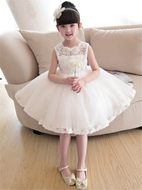 Cute Tulle Lace Straps Knee-Length UK Flower Girl Dress with Appliques