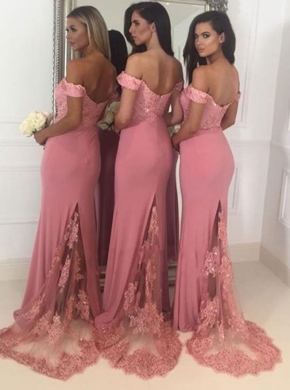 Elegant Off-The-Shoulder Maid Of The Honor Dresses | Backless Lace Applique Sexy Trumpt Bridesmaid Dresses UK