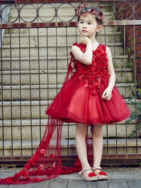 Cute Tulle V-Neck Beading Knee-Length UK Flower Girl Dress