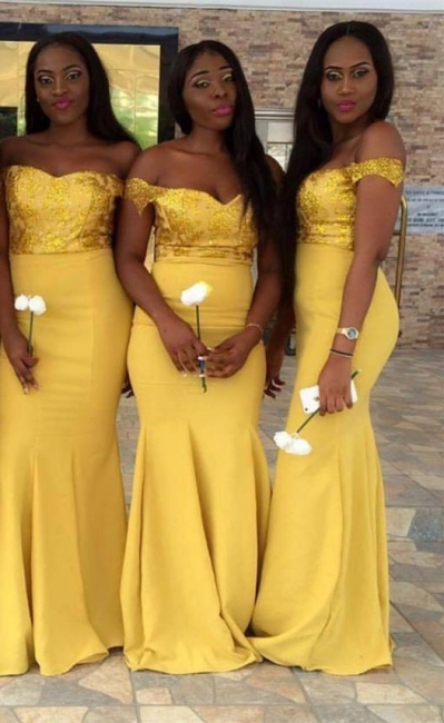 Cheap Yellow Off-the-shoulder Sexy Trumpt Sequined Sexy Trumpt Bridesmaid Dress