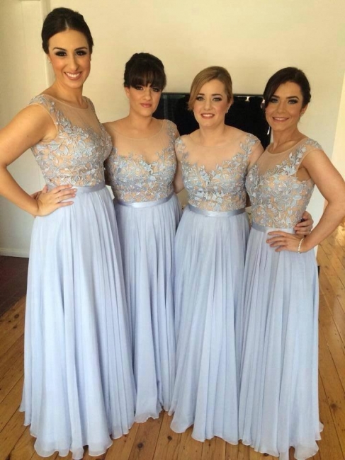Lace Appliques Chiffon Bridesmaid Dress Cheap Long Dresses for Bridesmaid  BA4050