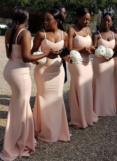 Modest Straps Pink Bridesmaid Dresses UK | Sleeveless Sexy Trumpt Wedding Party Dresses