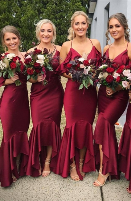 Burgundy Bridesmaid Dress | Sexy Trumpt V-Neck Maid of Honor Dress